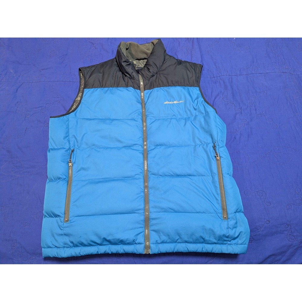 Eddie Bauer Vest Mens Large Blue Down Puffer Insulated Zip Pockets Outdoor EB650